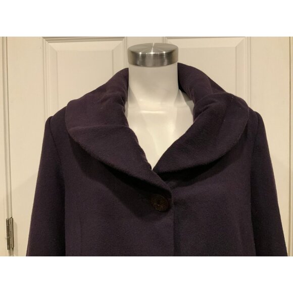 Tahari Purple 100% Wool Button-Up Coat W/ Leopard Print Lining, Size 14P - Picture 2 of 11